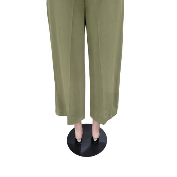 Topshop Women's Rita Wide Leg Cropped Pleated Trouser Dress Pants Size 4 Green - Picture 9 of 14